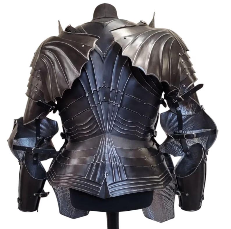 Complete set of Handcrafted Gothic Knight Armor Suit including helmet, leg armor, and chainmail