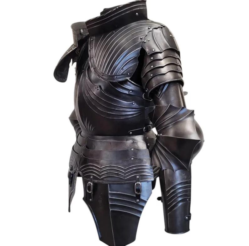 Gothic Knight Full Body Armor Suit displayed with included sword and gauntlets