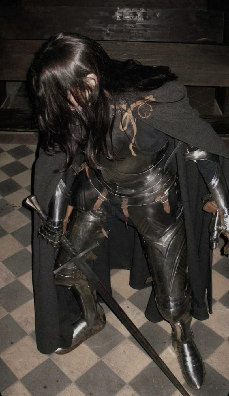 Handcrafted LARP armor suit with flowing black cloak included