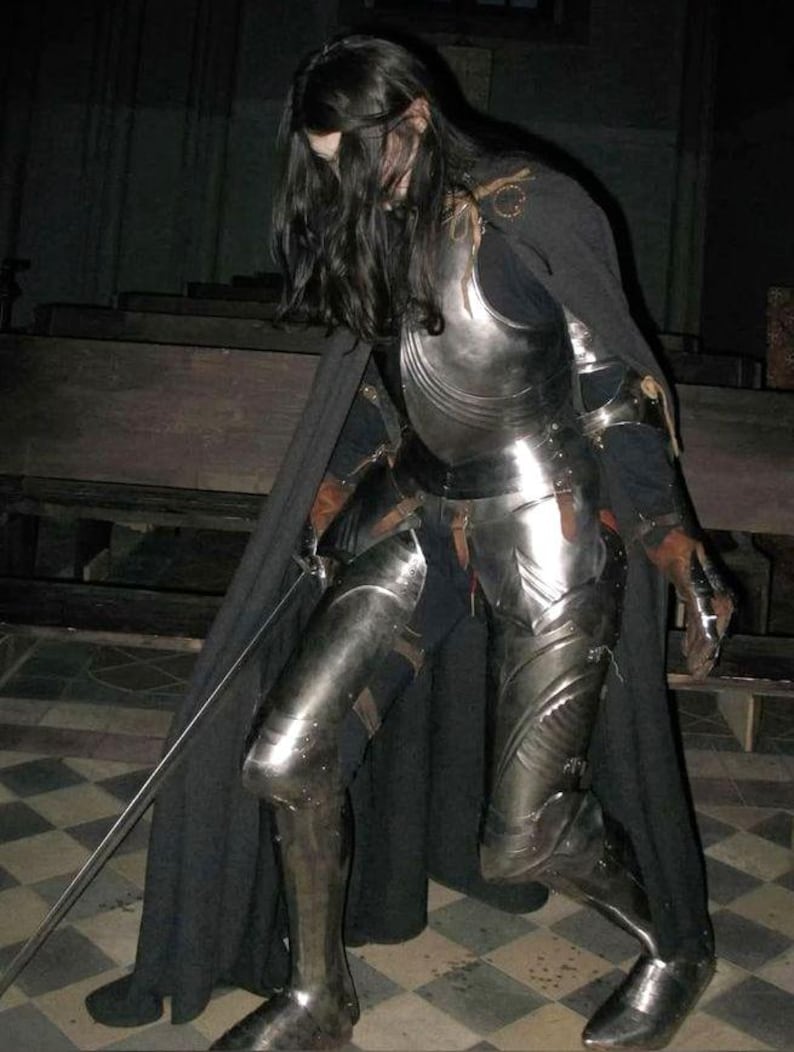 Handcrafted Medieval Armor for Women front view with breastplate and cloak