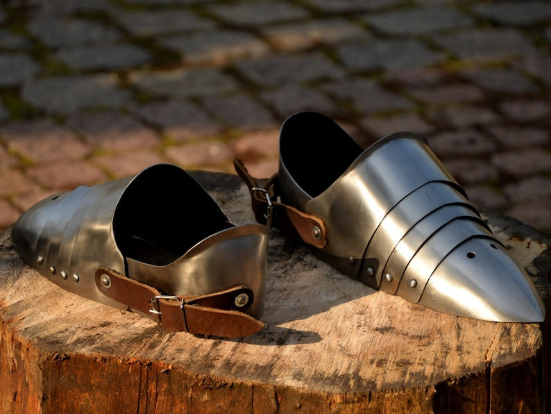 Handcrafted medieval armor steel sabatones for foot protection