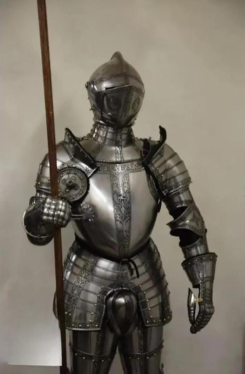 Handcrafted medieval German Gothic knight armor for display, LARP, and collectors