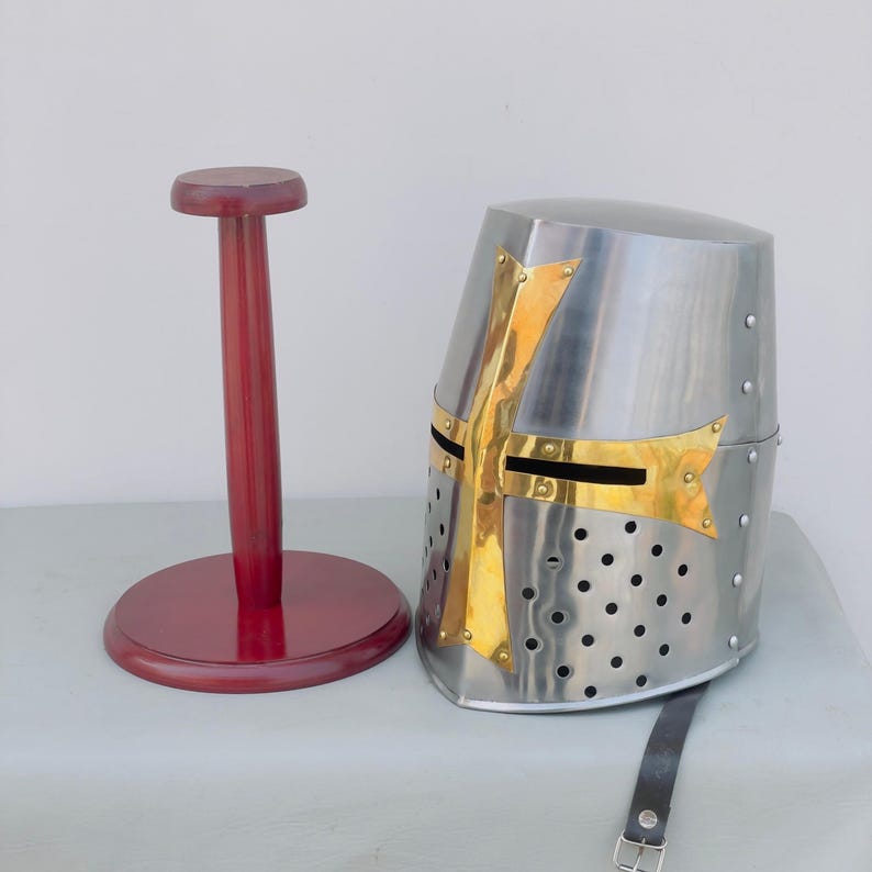 Handcrafted medieval helmet in authentic Templar style for collectors