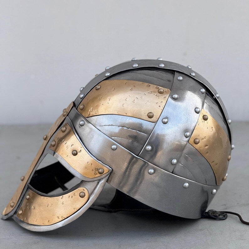 Handcrafted Medieval Knight Steel Norse Viking Helmet close-up detail