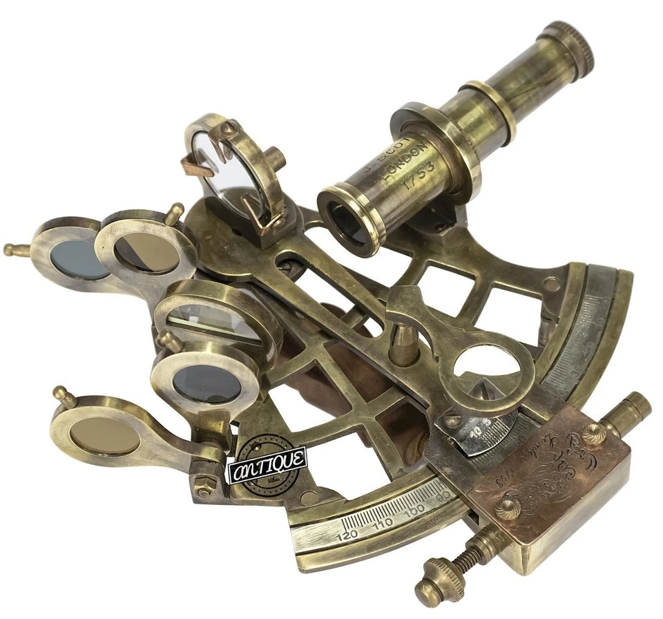 Handcrafted nautical brass sextant compass used for vintage maritime home decor
