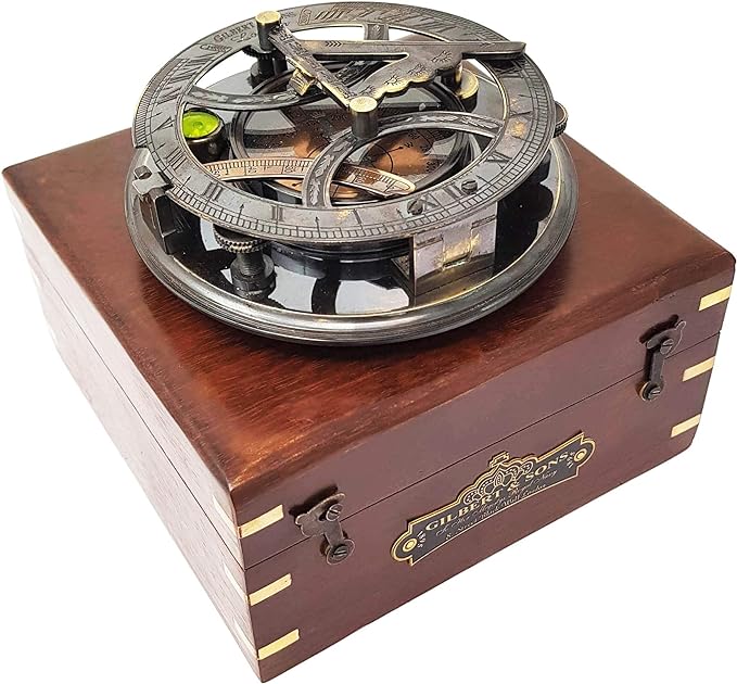 Handcrafted Sundial Compass with Wooden Gift Box – Nautical Decor