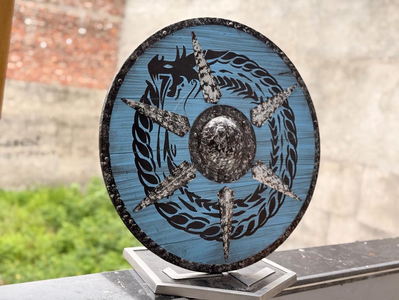 Handcrafted Viking Dragon Shield – Wooden Shield for Norse Warrior Cosplay – LARP Prop