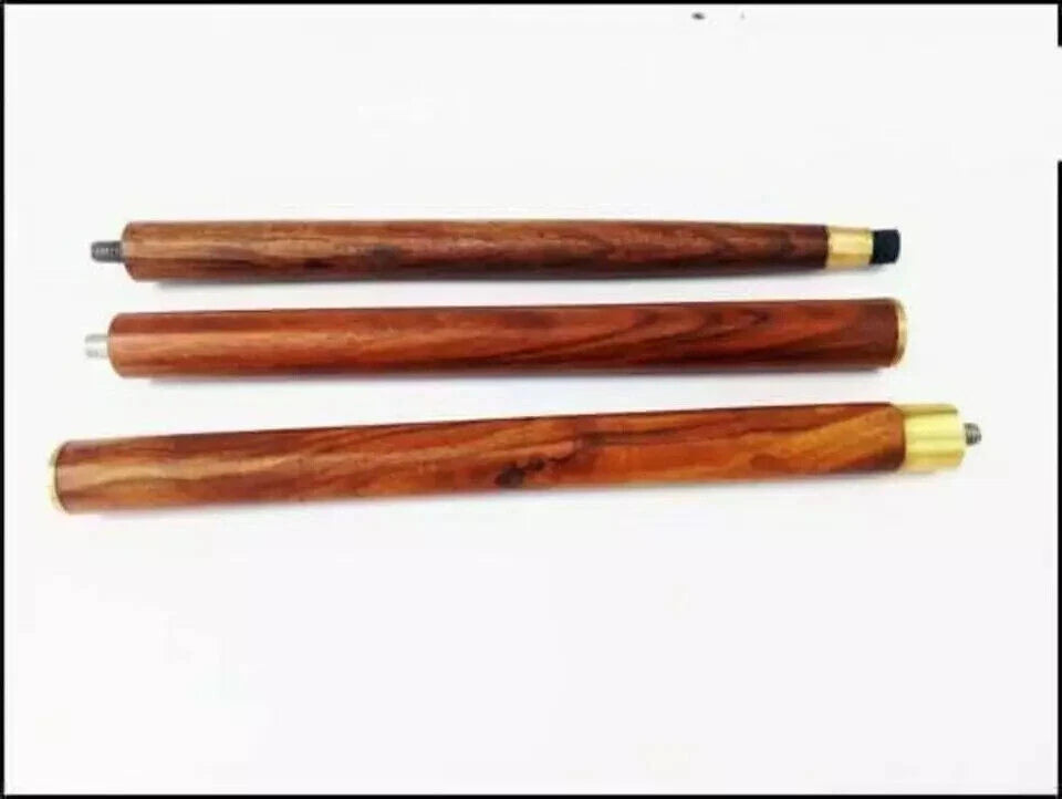 Handcrafted vintage style wooden walking stick with solid brass clock handle