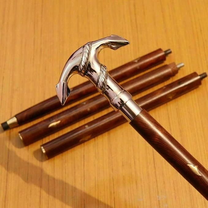 Handcrafted Wooden Walking Cane with Golden Brass Handle