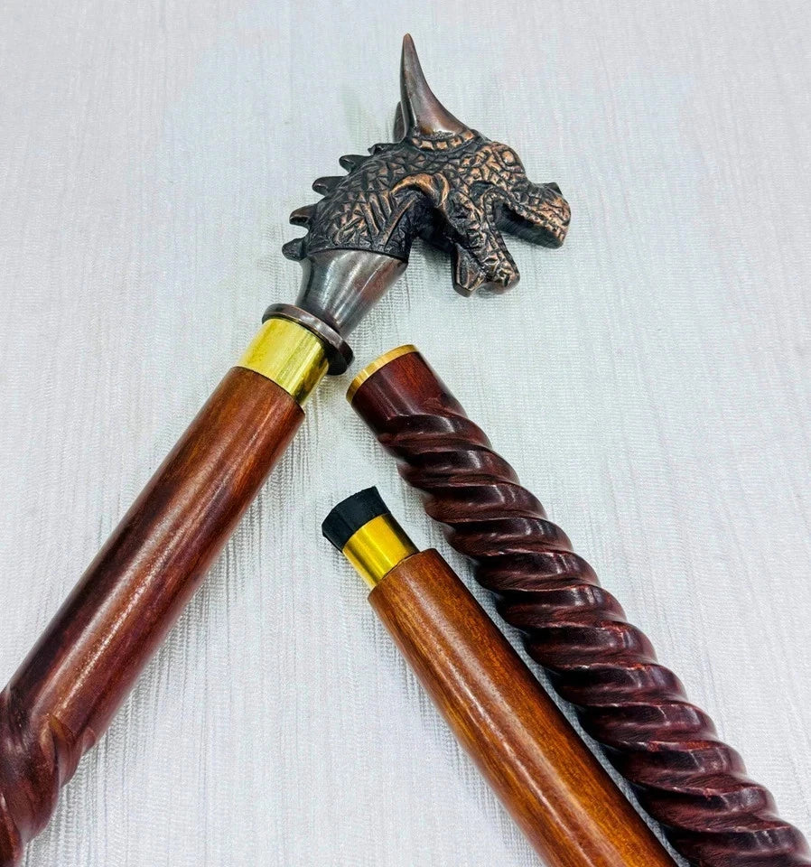 Full-Length Handcrafted Wooden Walking Stick with Brass Details – 36 Inches