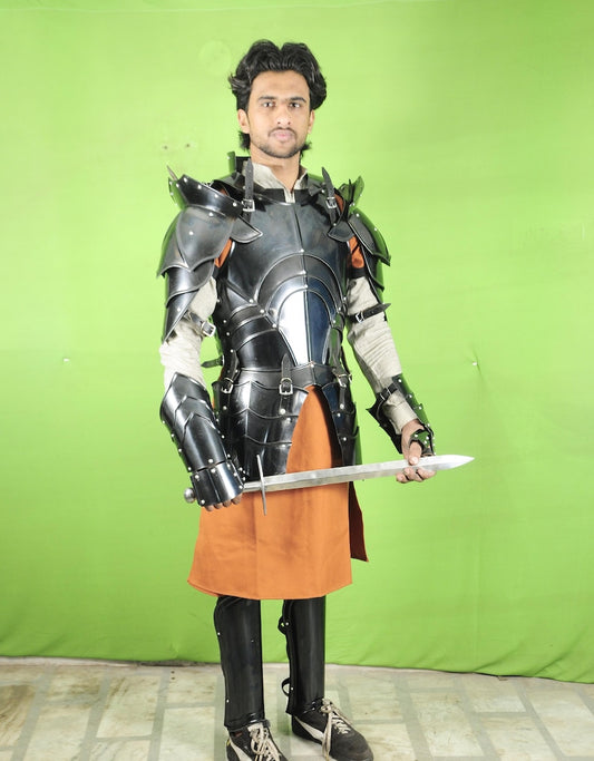 Purchase handmade blackened steel knight armor full plate suit for medieval cosplay and reenactment