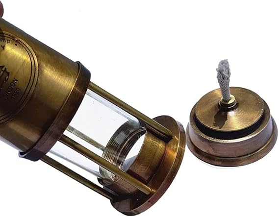 Handmade Brass and Glass Maritime Oil Lantern with Transparent Lens