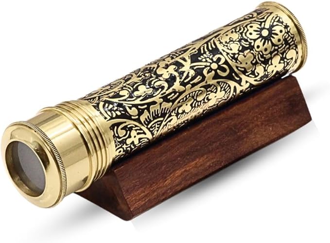 Handmade brass kaleidoscope with lacquered and etched brass barrel by Artisans Hub