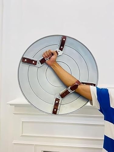 Close-up of the handmade Captain Shield metal replica showing steel texture and paint finish