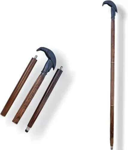 Handmade Indian rosewood walking stick with brass fittings and vintage design