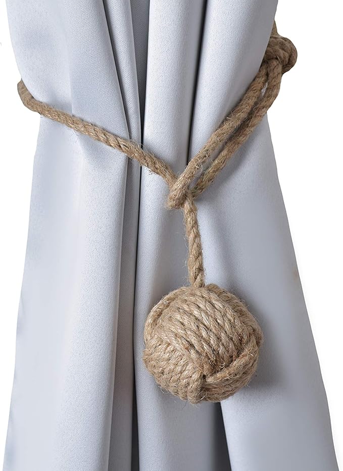 Handmade natural jute rope curtain tiebacks with rustic braided design