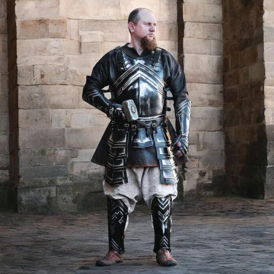Handmade Medieval Dwarven Armor front view for dark dwarf cosplay