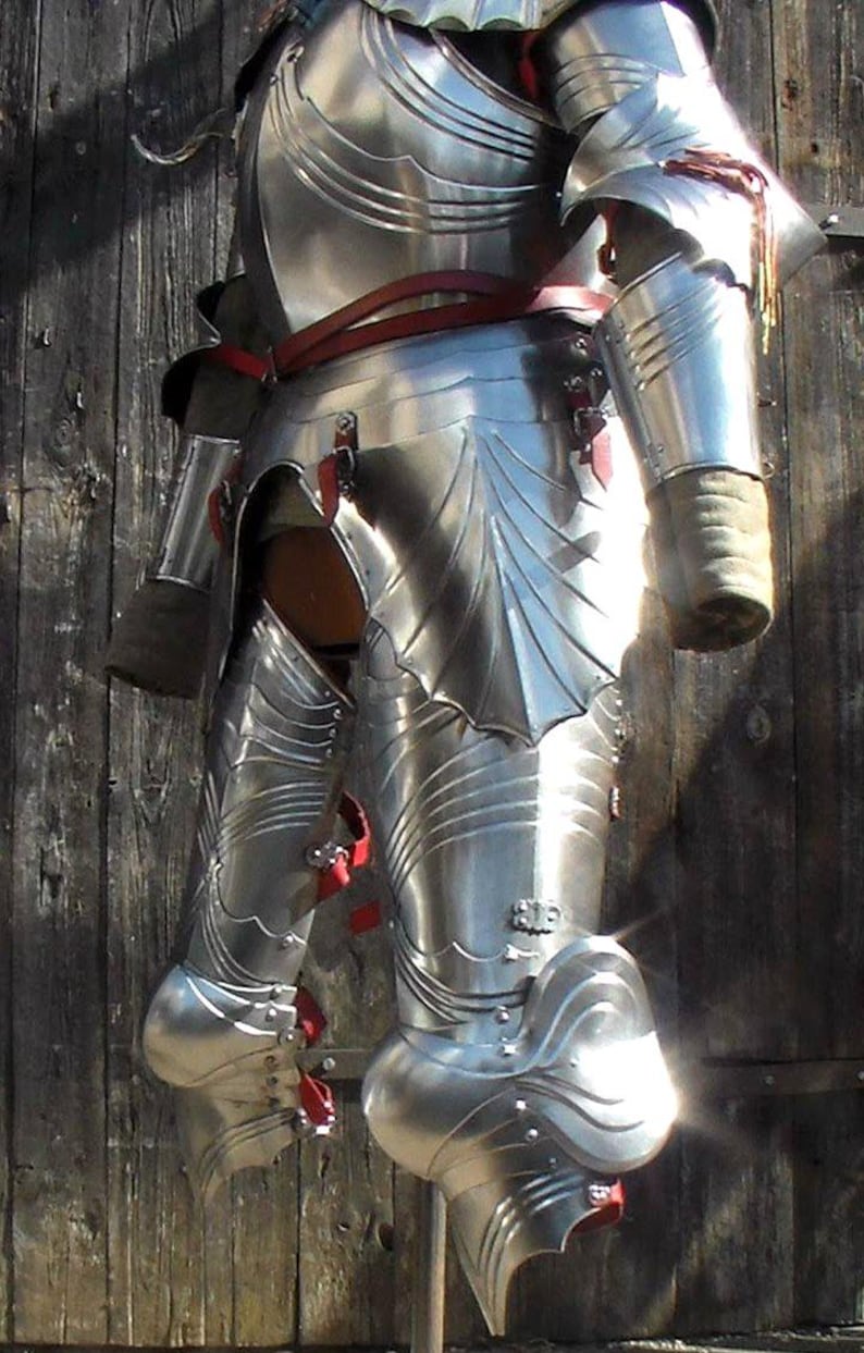 Back view of Handmade Medieval Gothic Half Armor Suit with full arm and leg guards
