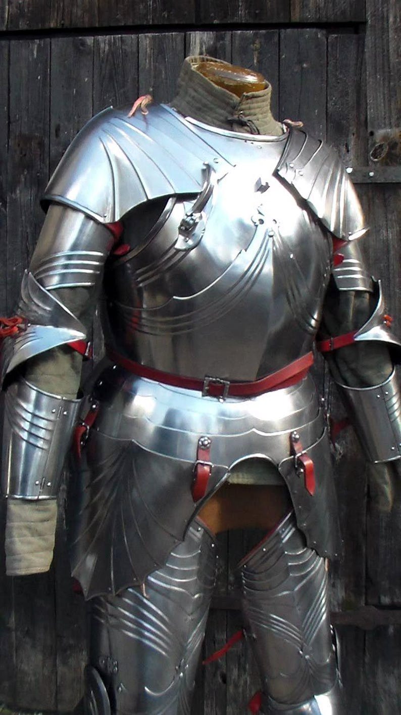Handmade Medieval Gothic Half Armor Suit front view showing breastplate and shoulder guards