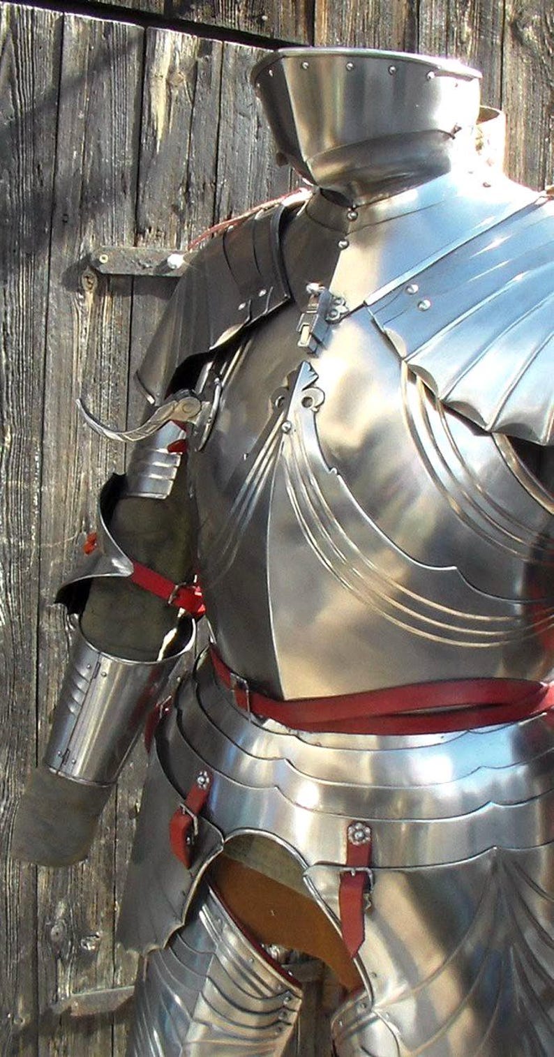 Handmade Medieval Gothic Half Armor Suit displayed on mannequin for LARP and cosplay