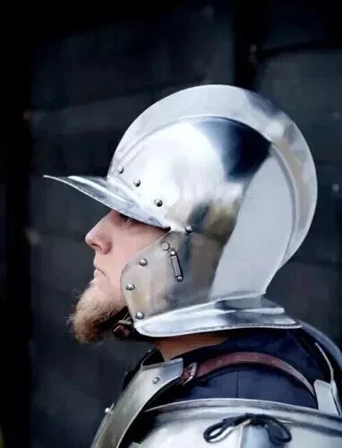 Side angle of Viking-style Burgonet helmet ideal for cosplay and Halloween
