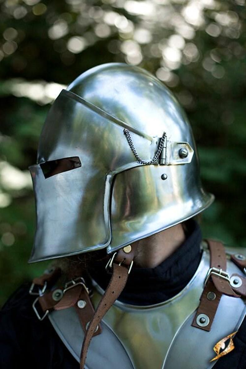 Handmade roleplay armor replica helmet crafted from 18 gauge mild steel