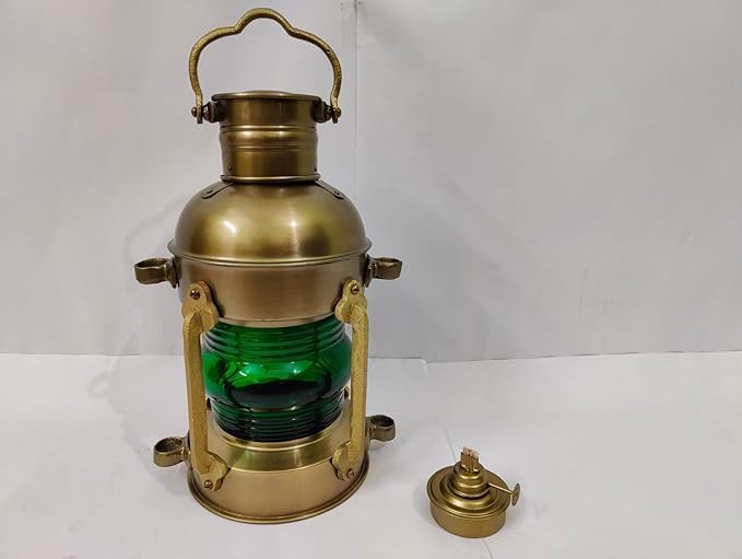 Heritage Emporium antique nautical lantern with brass and glass materials