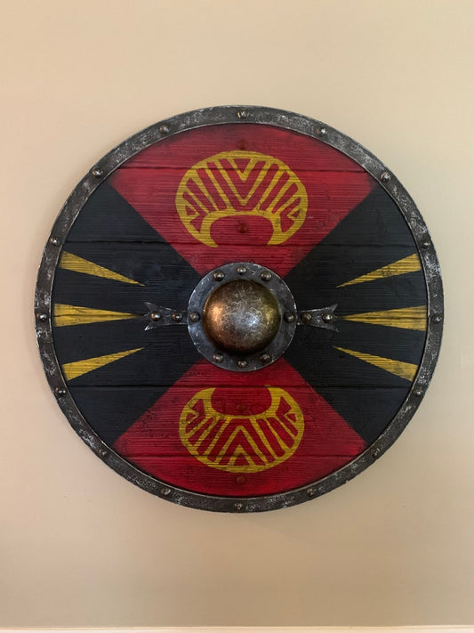 Authentic Viking Shield 22" with Battleworn Finish, Handcrafted Wood & Steel Boss
