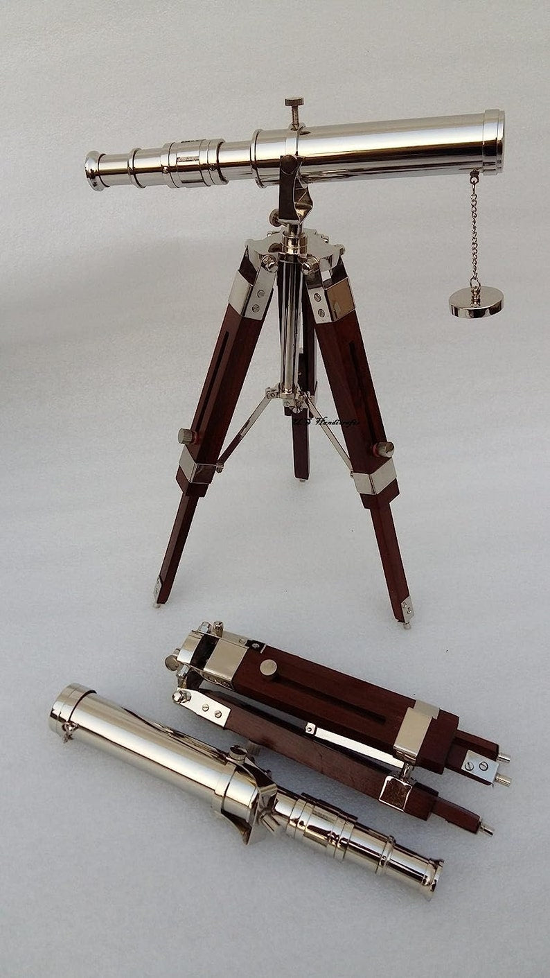 Engraved Telescope with Tripod – Functional Brass Spyglass Gift