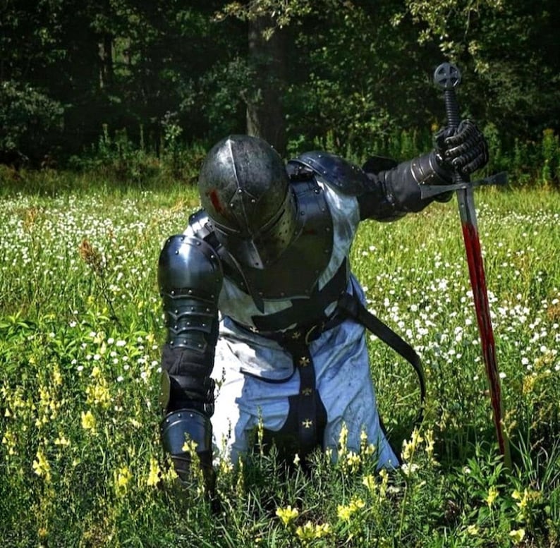 black crusader knight costume cosplay armor on mannequin