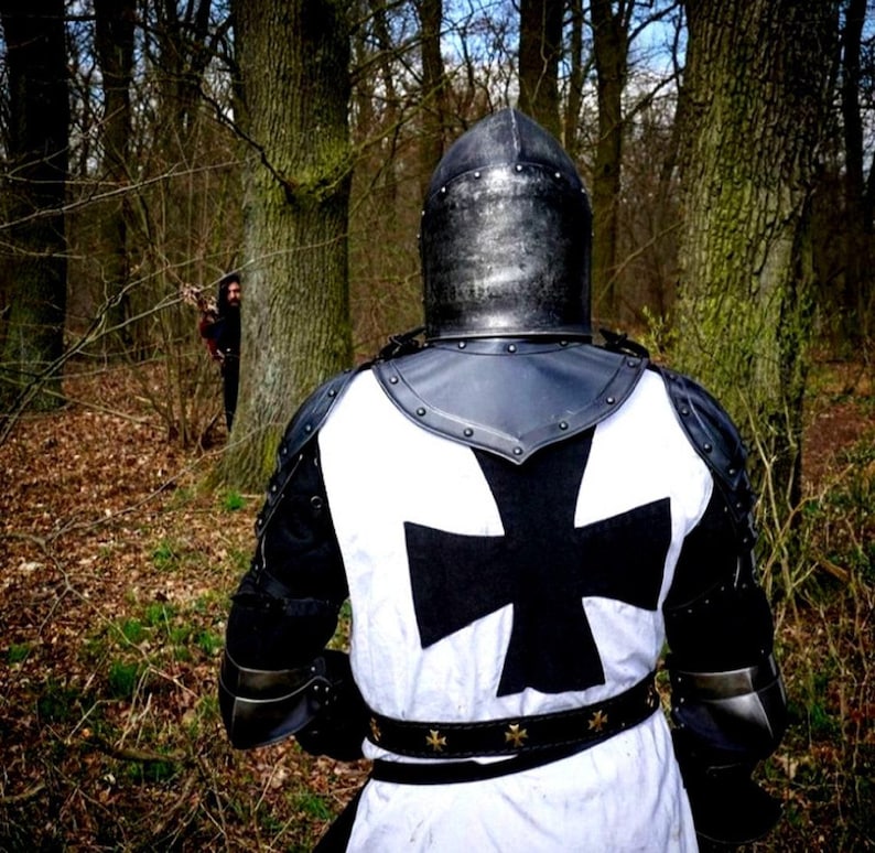 medieval crusader armor set with gorget greaves and gloves