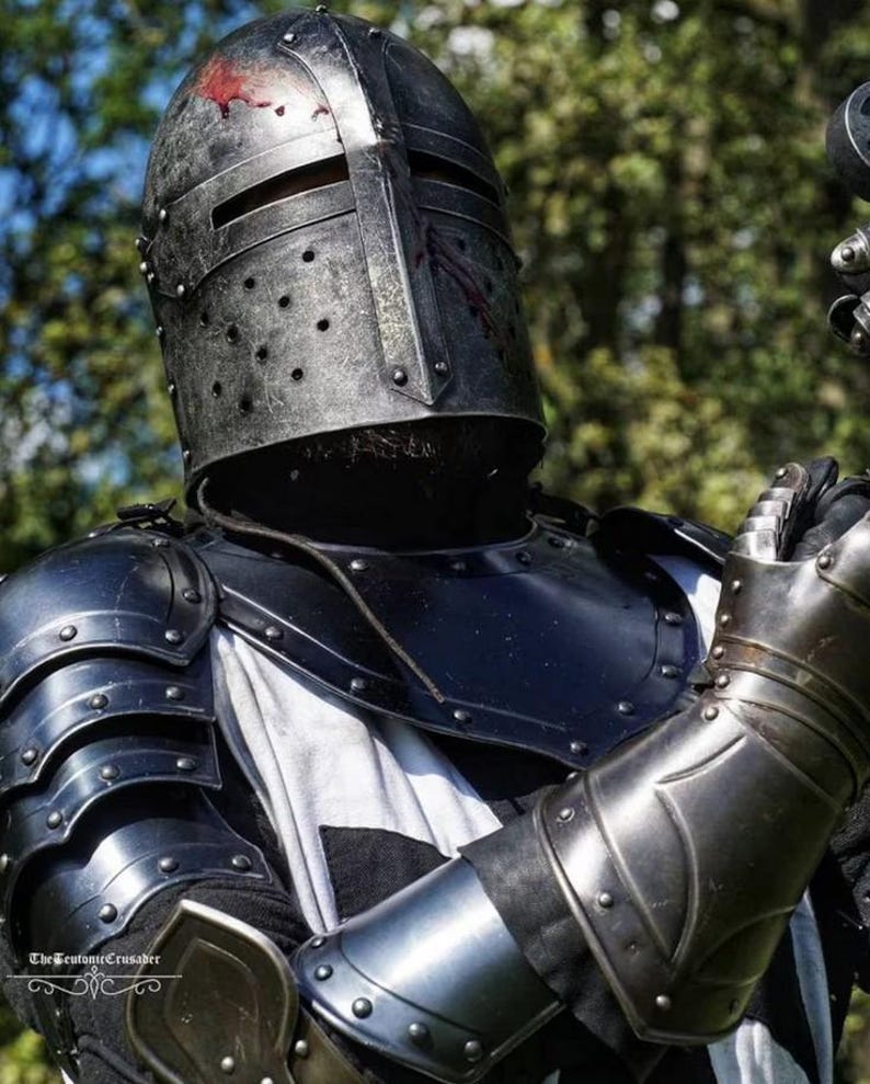 knight cosplay armor set with helmet sword and templar cloak