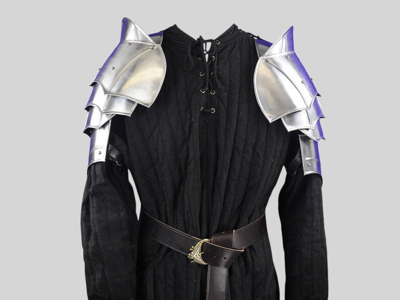 Medieval Steel Pauldrons with Blade-Breakers – LARP Shoulder Armor Set for Cosplay, Costume, and Fantasy Roleplay Gift