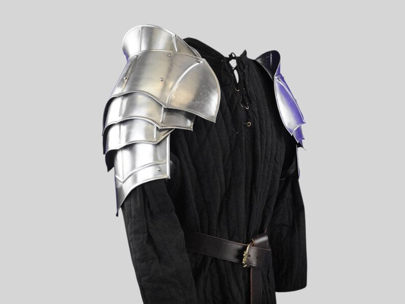 Medieval Steel Pauldrons with Blade-Breakers – LARP Shoulder Armor Set for Cosplay, Costume, and Fantasy Roleplay Gift