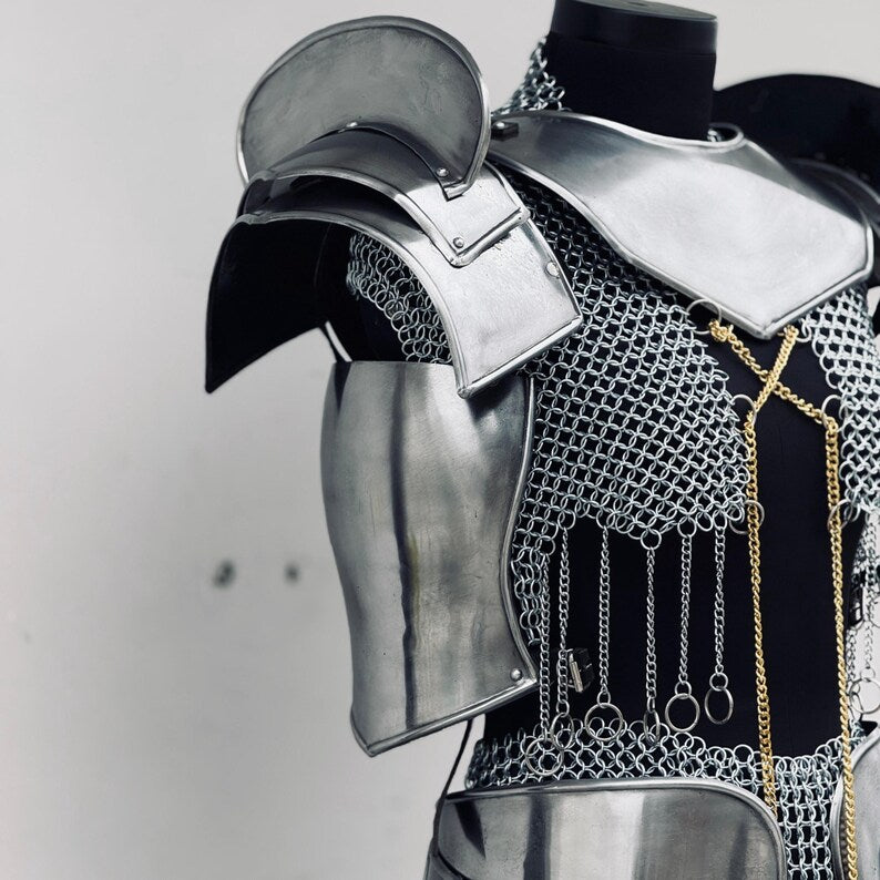 Medieval Knight Armor for Women - Brave Lady Chainmail Cosplay & LARP Gear, Fantasy Costume Armor Suit for Ladies