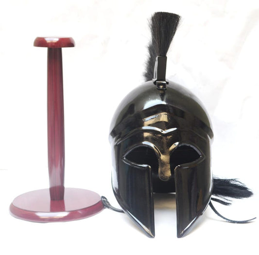 Greek Corinthian Helmet, Black Warrior Helmet with Stand for Roleplay