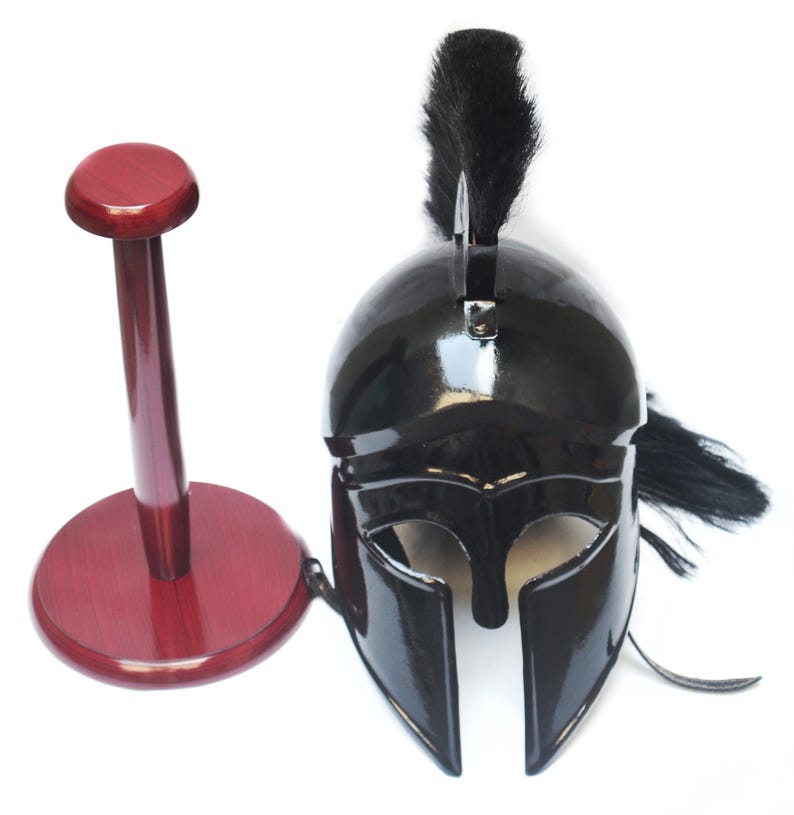 Greek Corinthian Helmet, Black Warrior Helmet with Stand for Roleplay