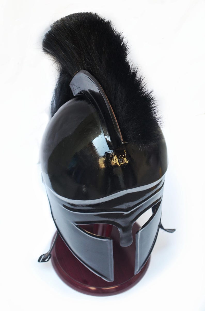 Greek Corinthian Helmet, Black Warrior Helmet with Stand for Roleplay