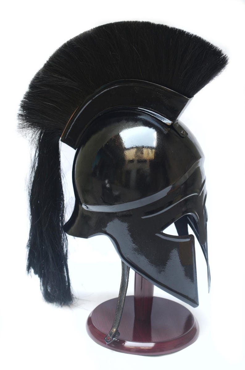 Greek Corinthian Helmet, Black Warrior Helmet with Stand for Roleplay