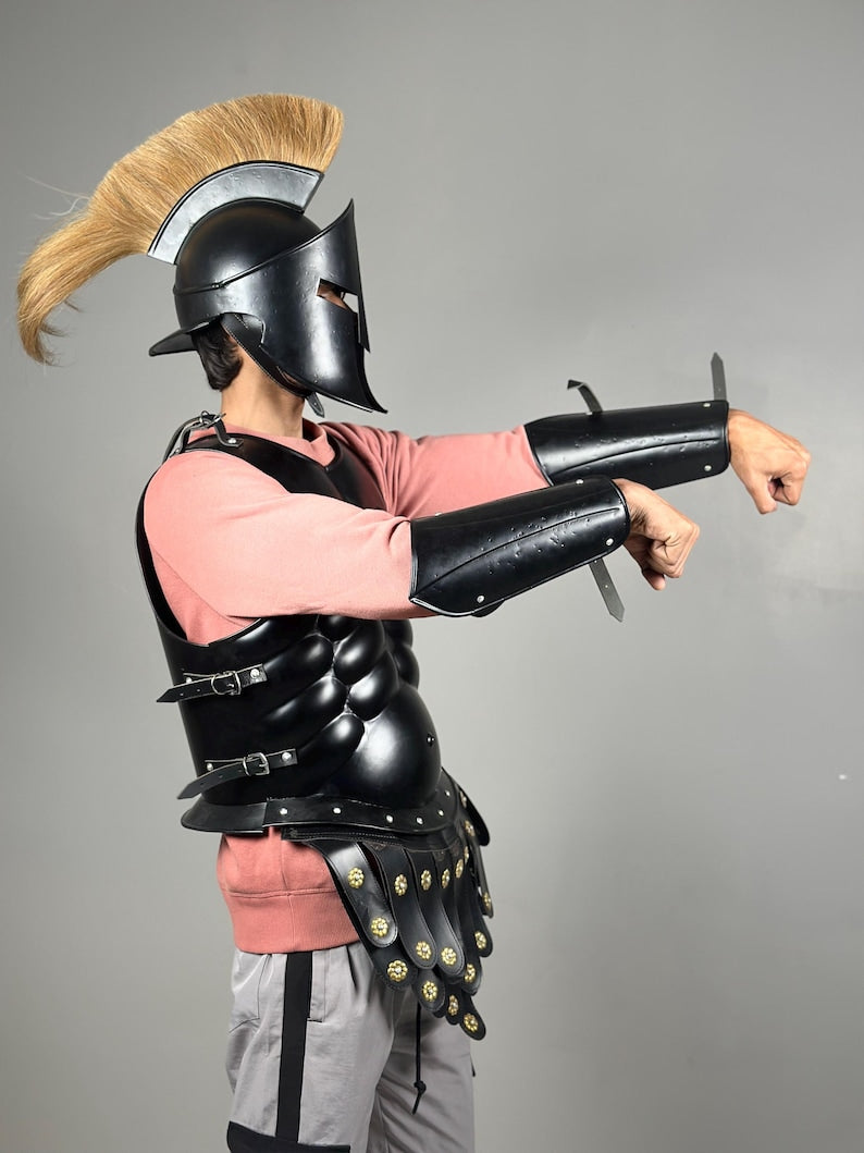 Rüstung von König Leonidas – Leonidas im schwarzen spartanischen Kostüm aus dem Film 300 | Geschwärztes Rüstungsset eines mittelalterlichen Ritters