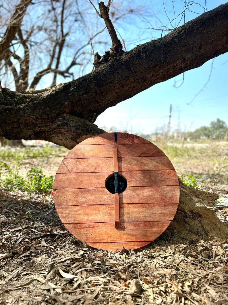 Scudo da battaglia vichingo del re medievale con capelli fini | Decorazione murale in legno fatta a mano