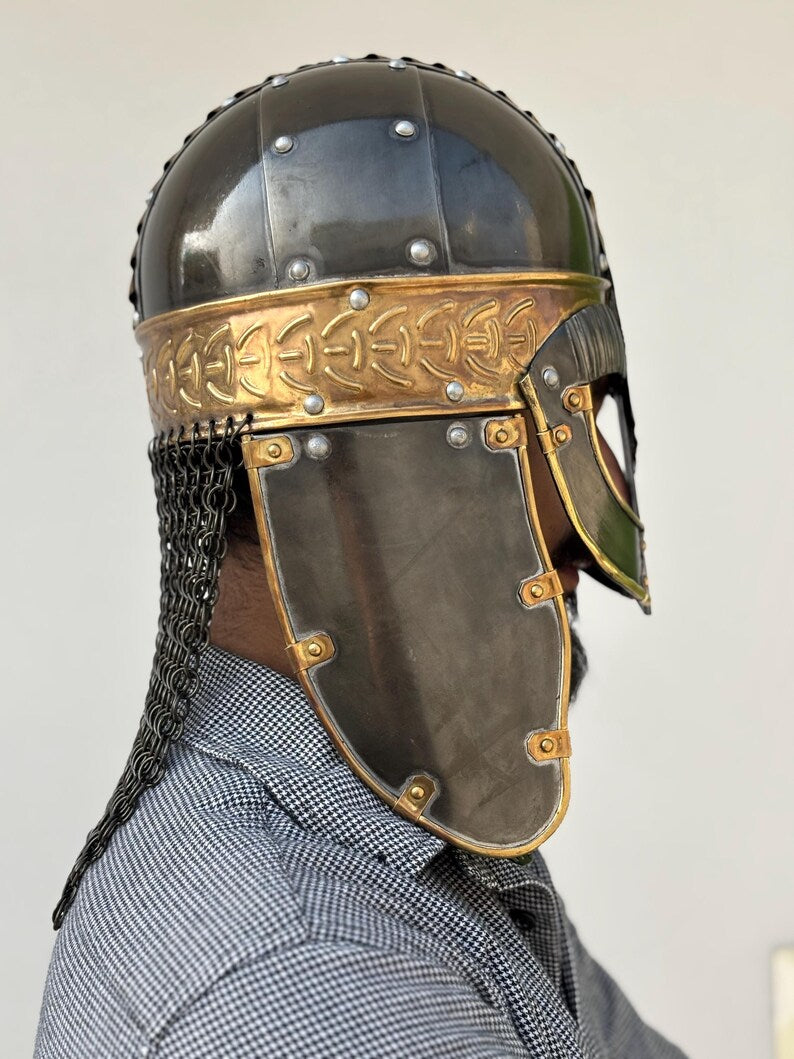 Medieval Vikings Helmet with Chainmail Back – LARP, Halloween Costume & Gift