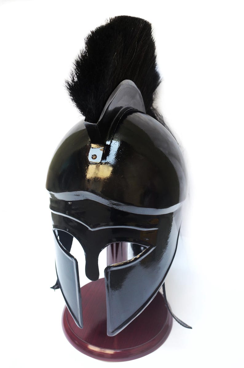Greek Corinthian Helmet, Black Warrior Helmet with Stand for Roleplay