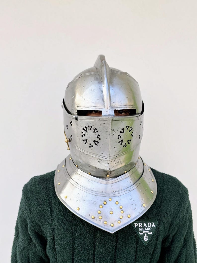 European Armor Helmet - Close Knight Helmet with Visor for LARP & Halloween Costume