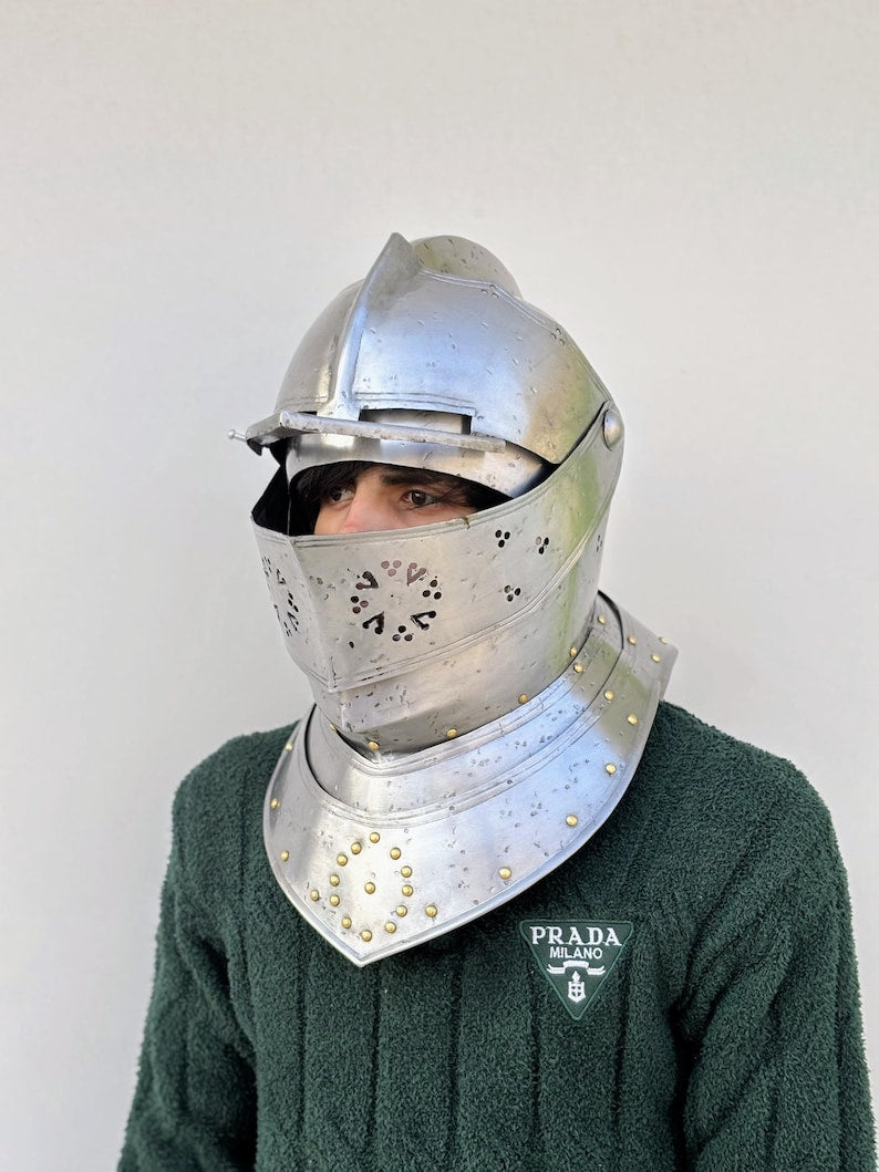European Armor Helmet - Close Knight Helmet with Visor for LARP & Halloween Costume