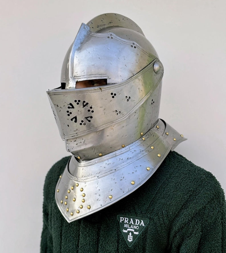 European Armor Helmet - Close Knight Helmet with Visor for LARP & Halloween Costume