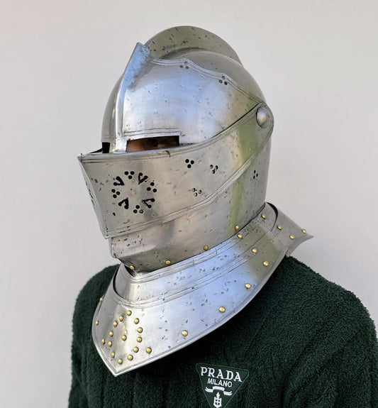 European Armor Helmet - Close Knight Helmet with Visor for LARP & Halloween Costume