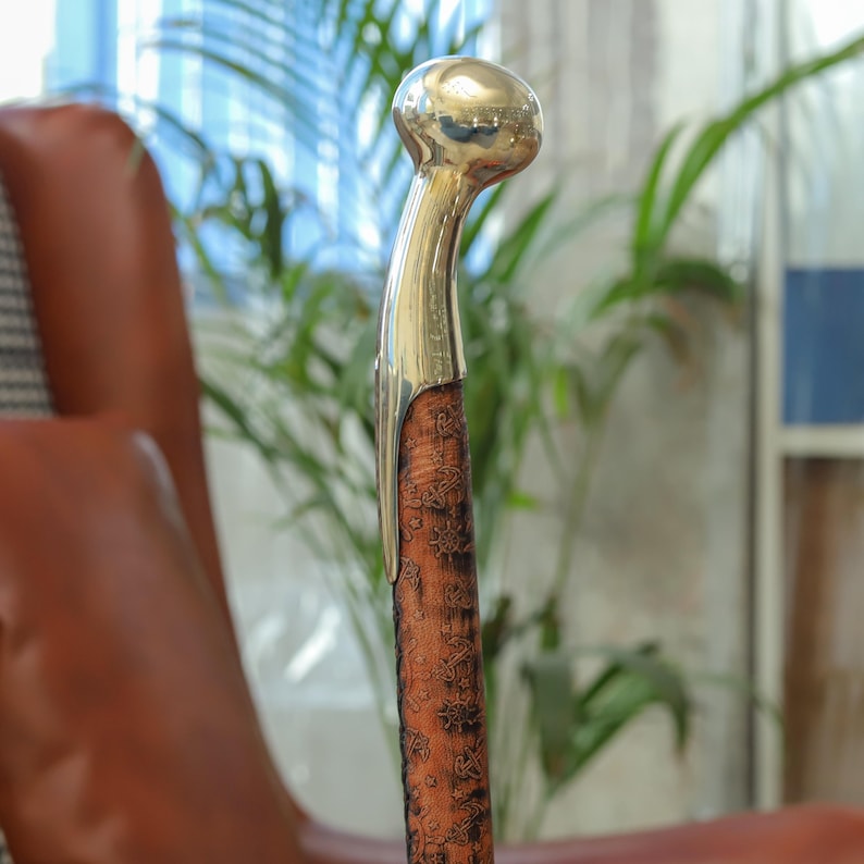 Elegant wooden walking stick with brass handle for men, decorative cane for collectors”