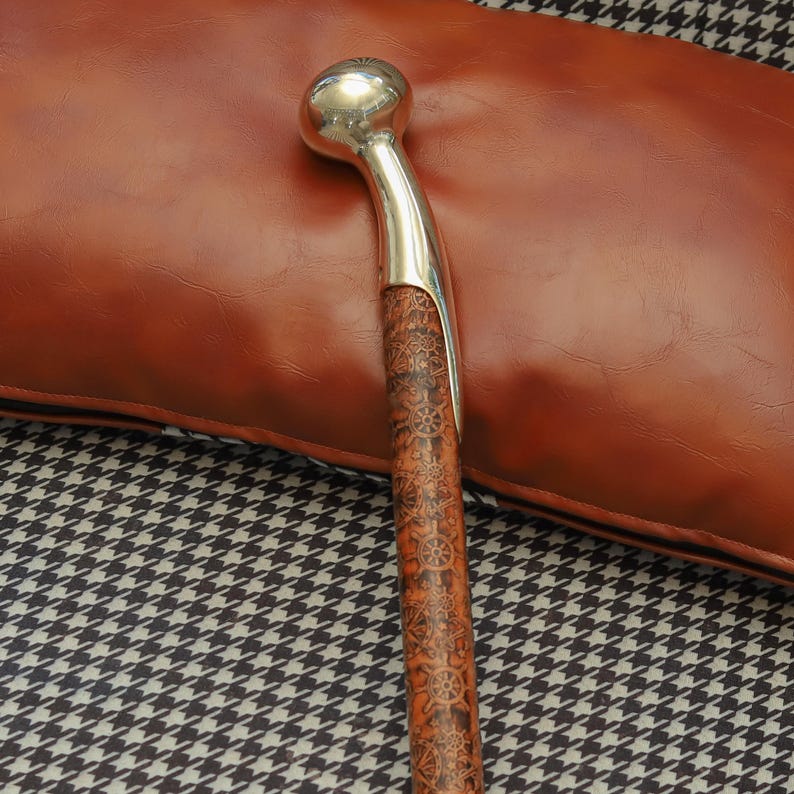 Decorative wooden walking cane with brass handle, perfect gift for men and collectors