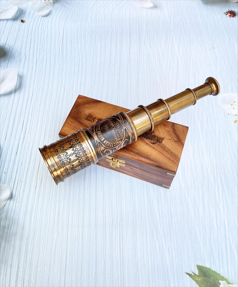 Custom Brass Telescope Gift Set with Engraved Wooden Box Option